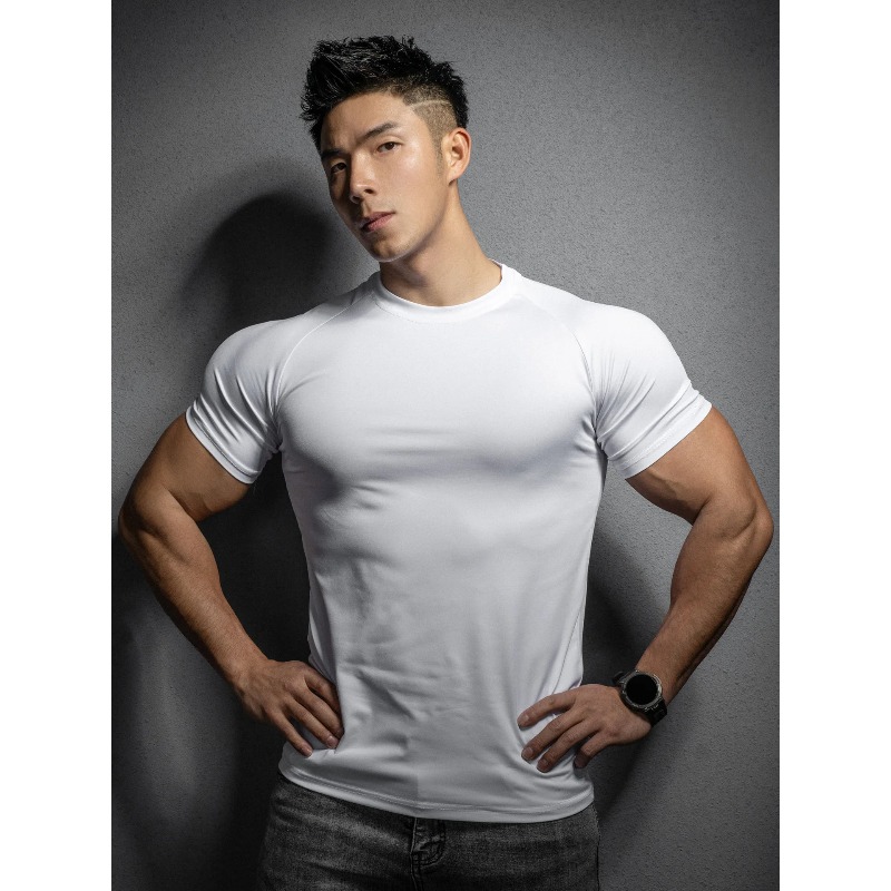 T Shirt Tight Fit - フィットネスヨガ速乾性服男性アウトドアスポーツ速乾性半袖 Tシャツトレーニングプロランニングストレッチタイトフィット