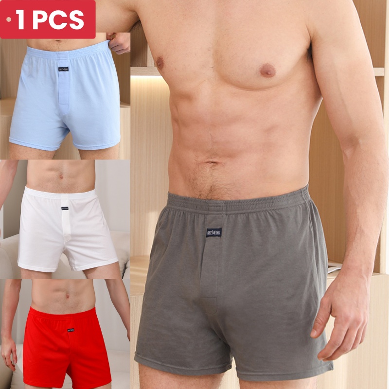 Boxer Brief Pack Cotton - 1 個男性の下着アロパンツ純粋な綿ホーム睡眠パンツ緩い通気性の男性のハイウエスト 4 コーナーボクサーショーツ