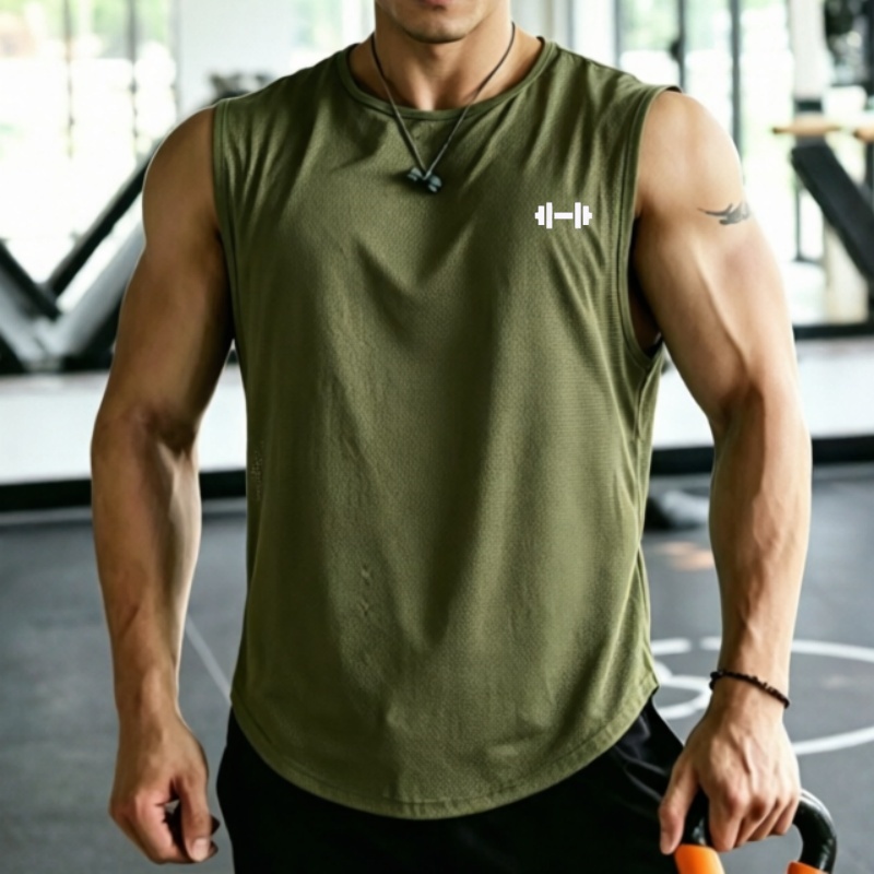 Undershirt Crew Neck - 2026メンズメッシュ速乾タンクトッププリントノースリーブTシャツ通気性カジュアルルーズスポーツラウンドカラーベストメンズアンダーシャツ