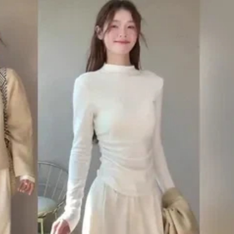 Base Layer Top - レディースモックネック起毛サーマルトップ秋冬スリムフィットフィットウエスト長袖インナーウェアベースレイヤー