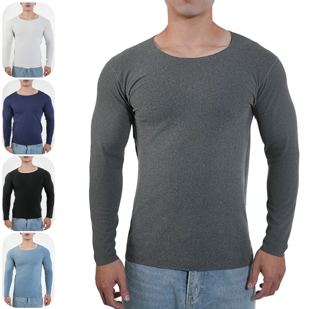 Undershirt Crew Neck - 男性用サーマル下着長袖シャツクルーネックフリース裏地ベースレイヤートップ冬暖かいビッグアンダーシャツプラスサイズ寒い天候