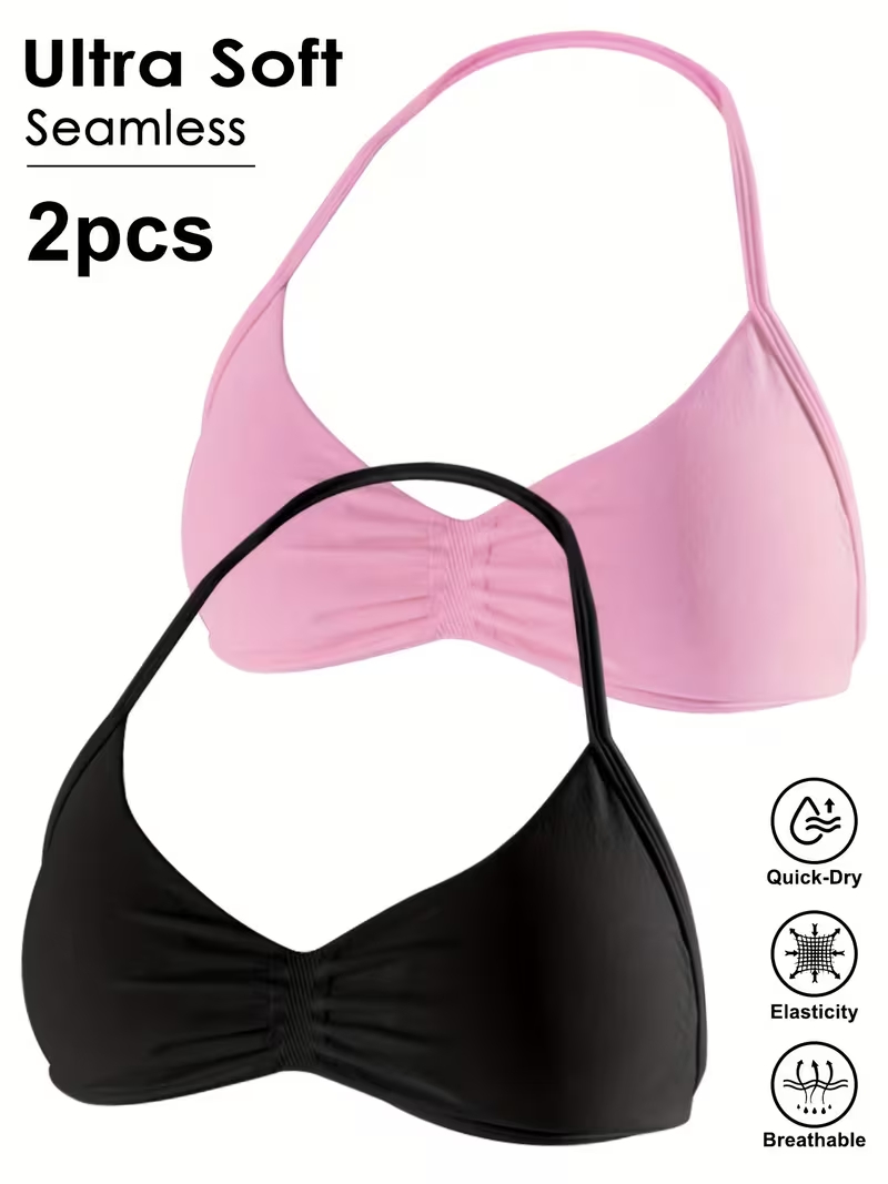 Suspender Tank Top - 2枚組 シームレス セクシー オープンバック ジム ヨガ