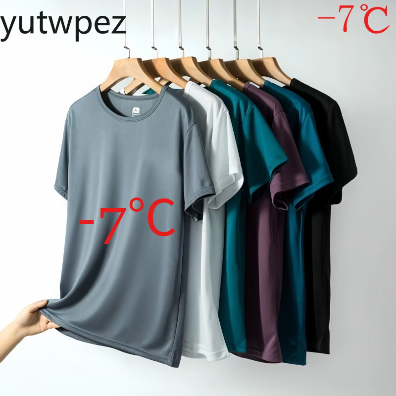 T Shirt Tight Fit - 夏用アイスシルクメンズTシャツ半袖丸首通気性薄手スポーツランニング速乾Tシャツソフト弾性アウトドア5XL
