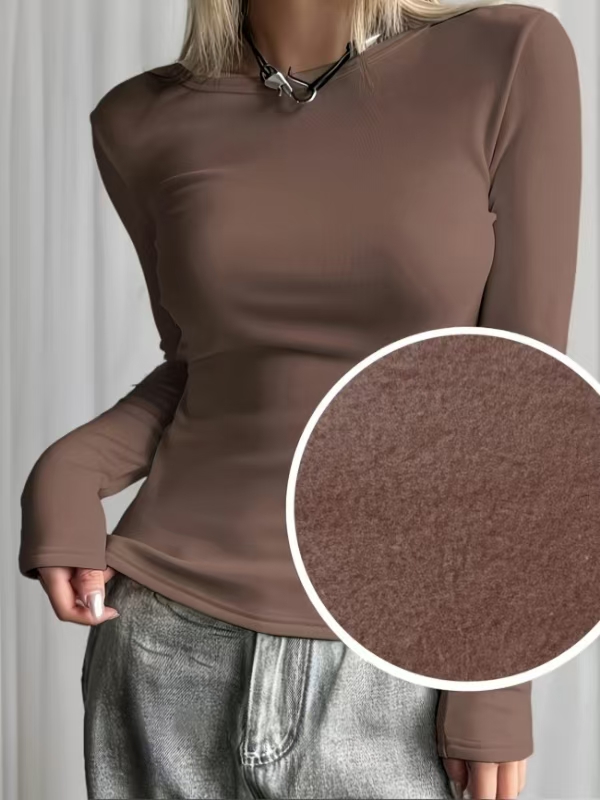 Base Layer Top - 女性用フリース裏地ベースレイヤーシャツ長袖スリムフィットインナーウェアトップス秋冬用暖かく快適なTシャツ