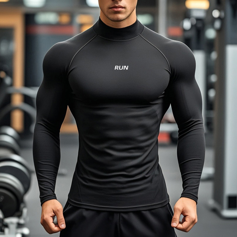 メンズ ランニング タートルネック 速乾性 長袖 Tシャツ  - T Shirt Tight Fit のレビューと価格
