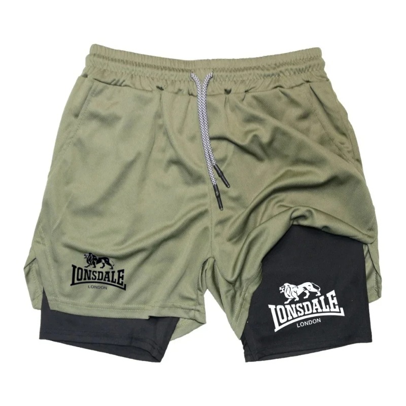 プリント2in1ランニングショーツ メンズ ジムワークアウト - Compression Shorts Athletes のレビューと価格