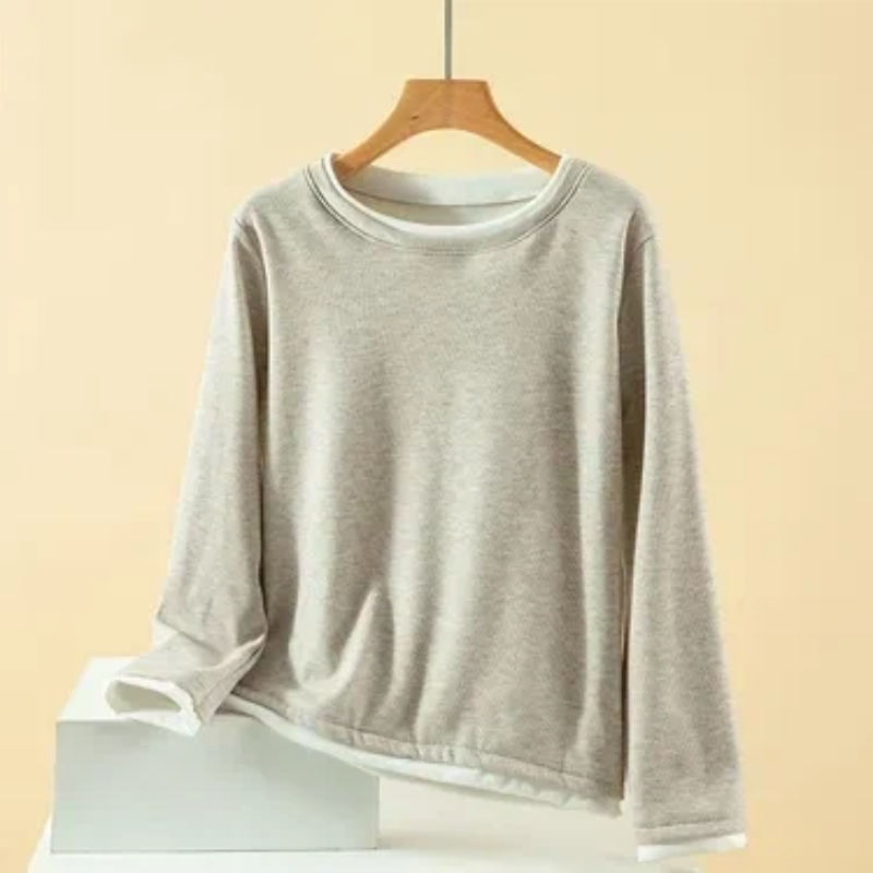 女性プラスサイズフェイクツーピースクルーネックドラロンサーマ - Undershirt Crew Neck のレビューと価格