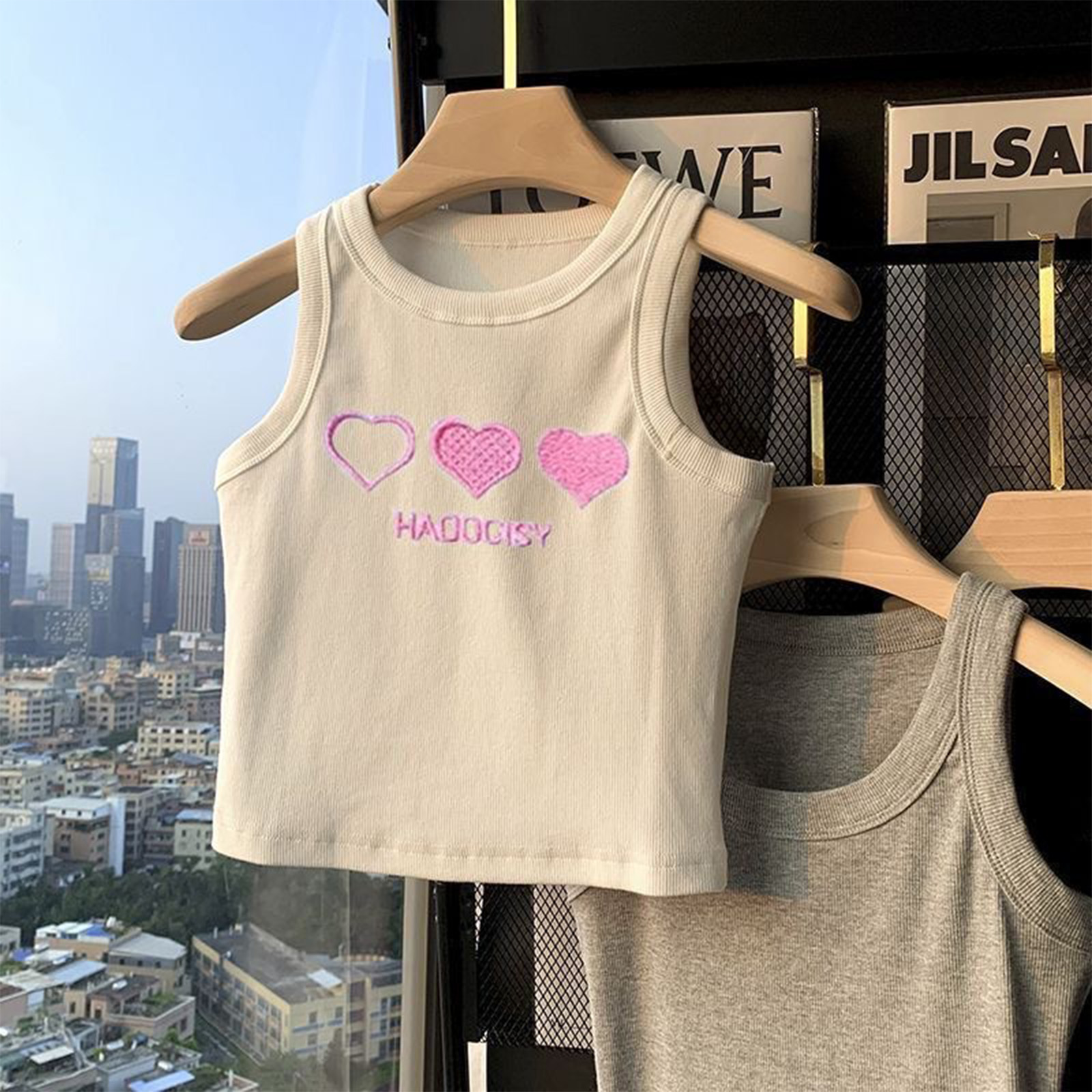 キッズガールズジムフィットネスエクササイズベストハート刺繍リ - Tank Top Ribbed のレビューと価格