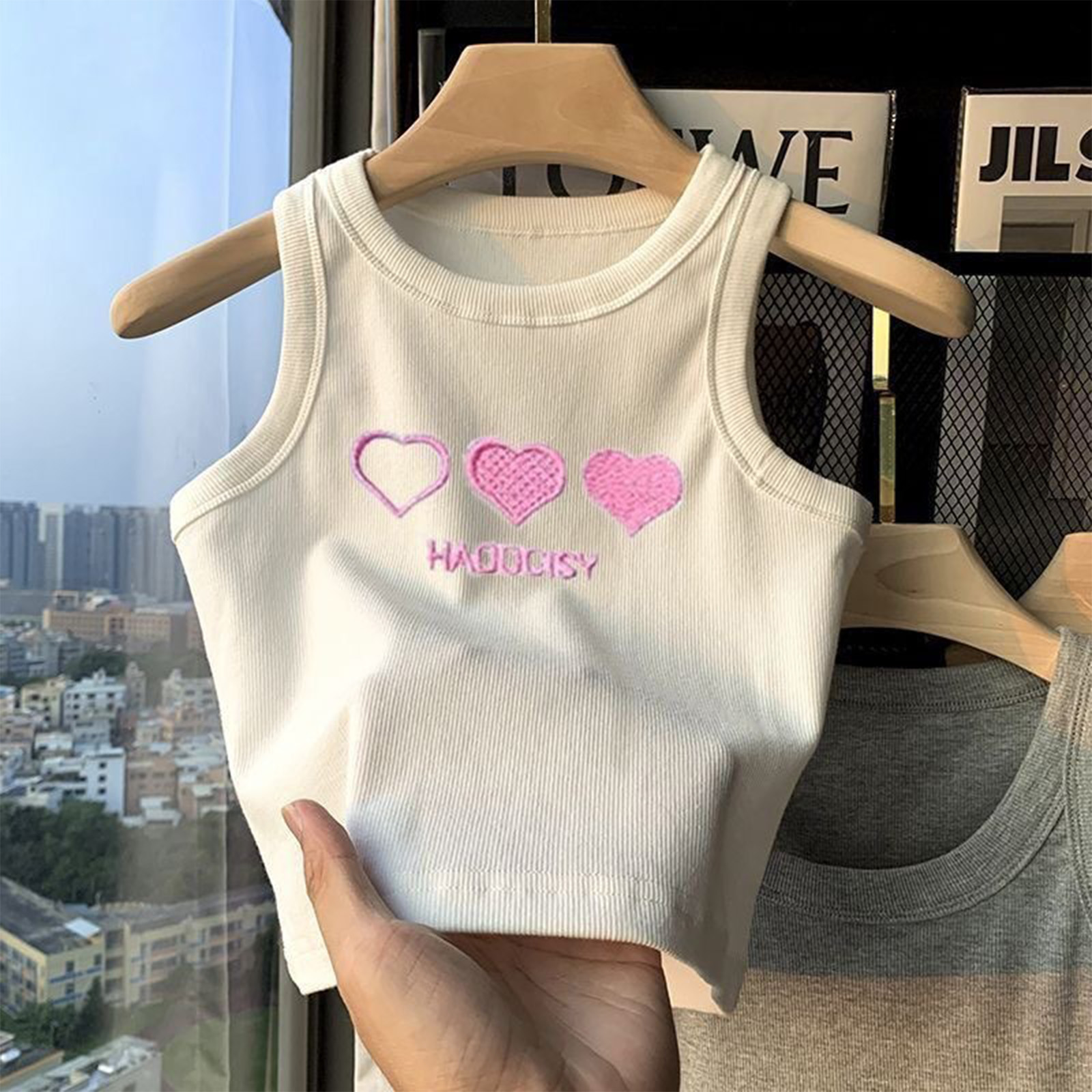 キッズガールズジムフィットネスエクササイズベストハート刺繍リ - Tank Top Ribbed のレビューと価格