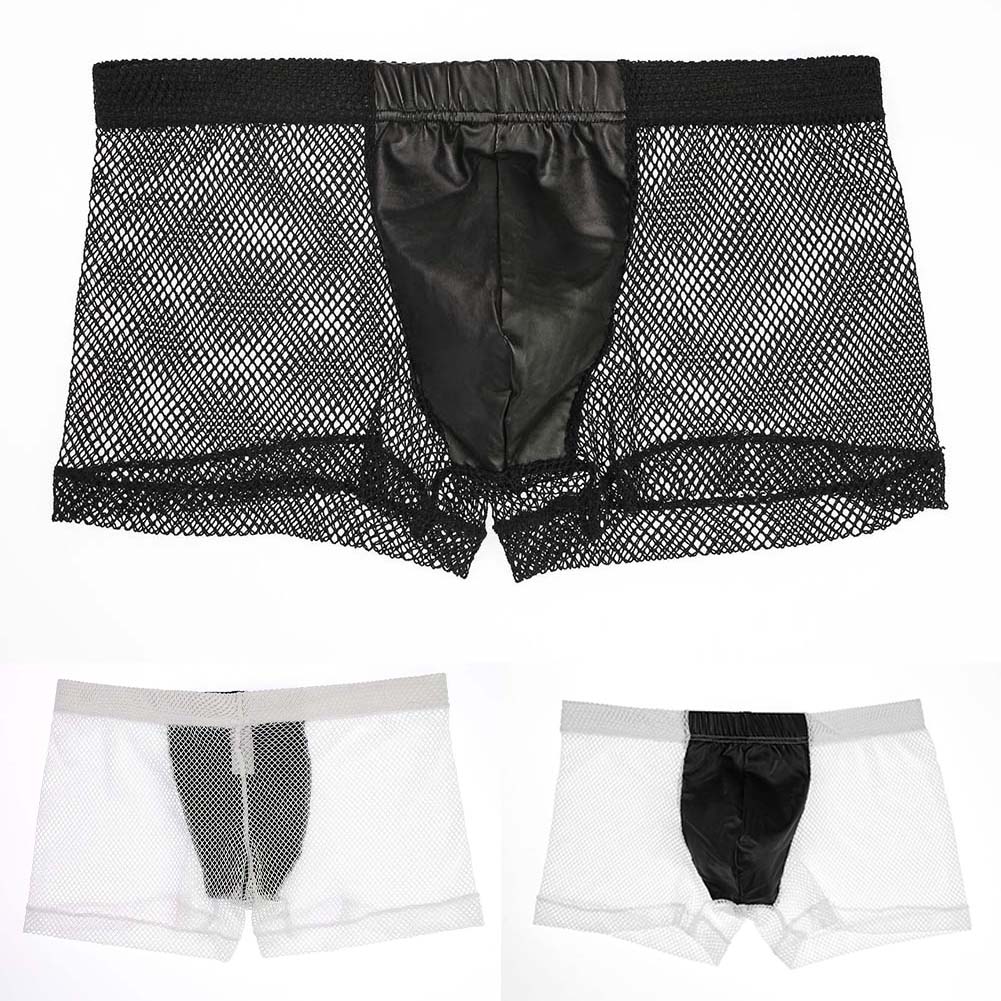 男性メッシュシースルーボクサーパンツ通気性ミッドライズ中空バ - Pouch Boxer Pouch のレビューと価格