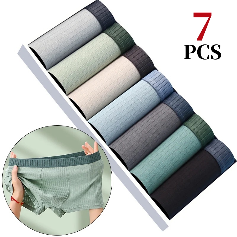7 ピース/ロットメンズ綿下着ボクサーパンツ純粋な綿通気性ミ - Multi Pack Underwear のレビューと価格