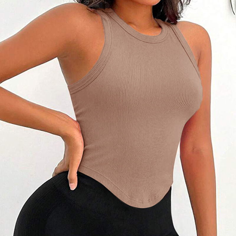 レディース リブ編みレーサーバック カーブヘム クロップドタ - Tank Top Ribbed のレビューと価格