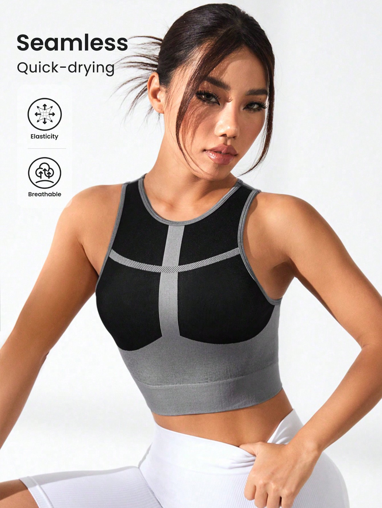 女性用カラーブロッククロスラインリブ編みクロップドタンクトッ - Tank Top Ribbed のレビューと価格
