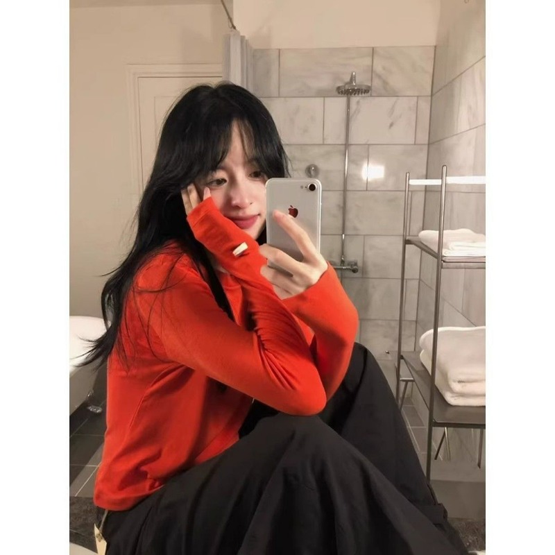 女性用クルーネック長袖トップス、スリムフィット、ソフトでベー - Undershirt Crew Neck のレビューと価格