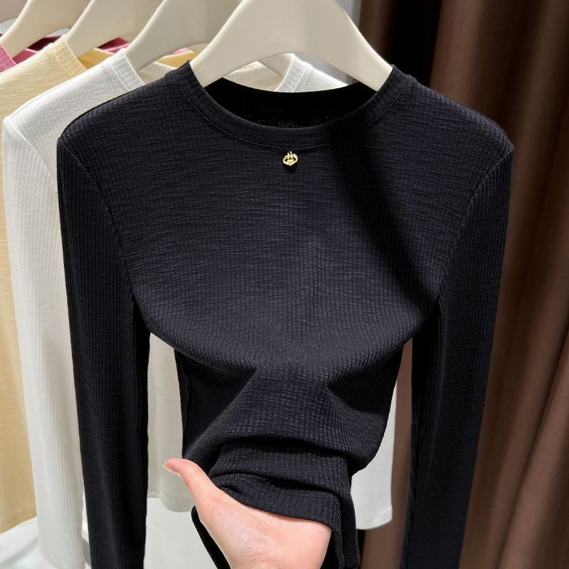 女性用スラブコットン長袖Tシャツ、クルーネック、スリムフィッ - Undershirt Crew Neck のレビューと価格