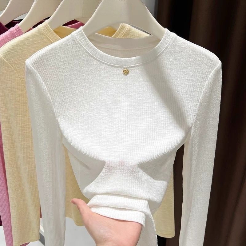 女性用スラブコットン長袖Tシャツ、クルーネック、スリムフィッ - Undershirt Crew Neck のレビューと価格