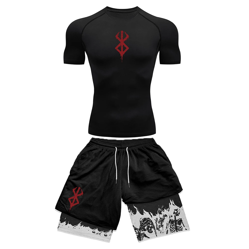 アニメ 3D プリントメンズコンプレッションセット半袖ジムト - Compression Shorts Athletes のレビューと価格