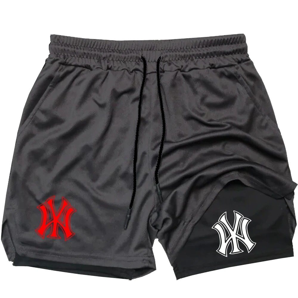 メンズ2in1ロゴプリントスポーツショーツ速乾ドローストリン - Compression Shorts Athletes のレビューと価格
