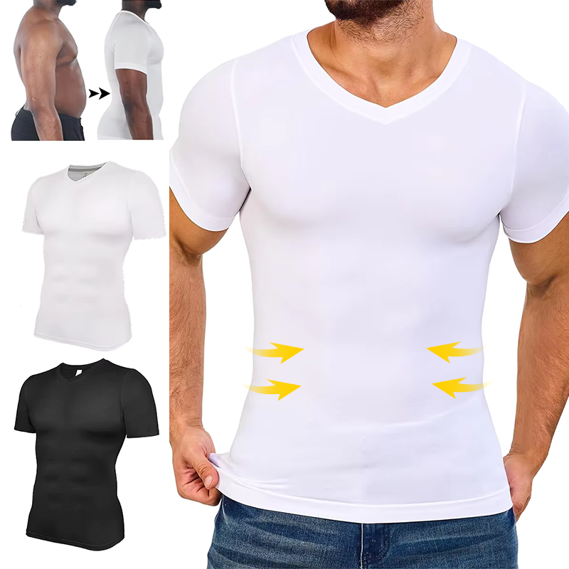 メンズVネックコンプレッションシャツ,半袖ボディシェイパー, - Undershirt Crew Neck のレビューと価格