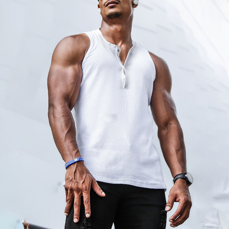 メンズ リブ編みトップス ノースリーブ ヘンリーシャツ Vネ - Undershirt Crew Neck のレビューと価格